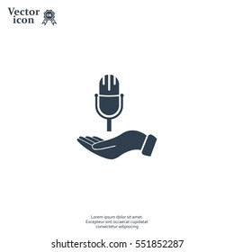 Microphone sign. Save or protect symbol by hands