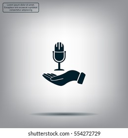 Microphone sign. Save or protect symbol by hands