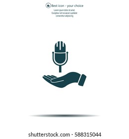 Microphone sign. Save or protect symbol by hands