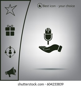 Microphone sign. Save or protect symbol by hands