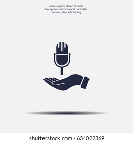 Microphone sign. Save or protect symbol by hands
