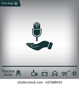 Microphone sign. Save or protect symbol by hands