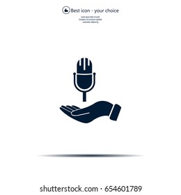 Microphone sign. Save or protect symbol by hands