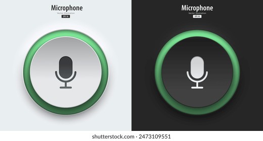 Microphone sign. A set of black and white push buttons with  microphone symbols. 3D Neumorphism design style for Apps, Websites, Interfaces, and mobile apps. UI UX. Vector illustration.