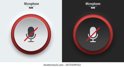 Microphone sign. A set of black and white push buttons with stop microphone symbols. 3D Neumorphism design style for Apps, Websites, Interfaces, and mobile apps. UI UX. Vector illustration.