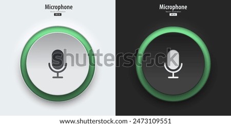 Microphone sign. A set of black and white push buttons with  microphone symbols. 3D Neumorphism design style for Apps, Websites, Interfaces, and mobile apps. UI UX. Vector illustration.