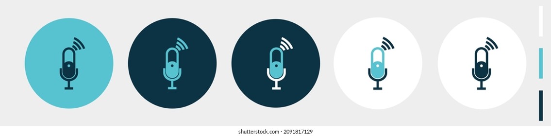microphone with signal. podcast icons for broadcast. isolated on white