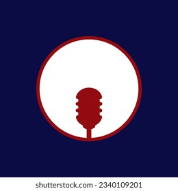 Microphone silhouette in an empty circle. Vector template and design in dark minimal simple flat style. 