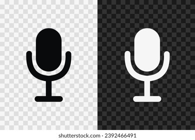 Microphone silhouette icon, vector glyph sign. Mic symbol isolated on dark and light transparent backgrounds.