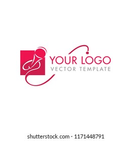 Microphone silhouette in rectangle - vector logo template for leading, singer, event, karaoke party