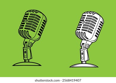 microphone silhouette vector line art, Podcast logo illustration design.