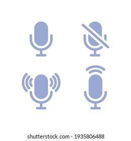 Microphone simple icon set. Flat podcast radio sign, broadcast symbols. Retro microphone vector isolated button for app, web, design.