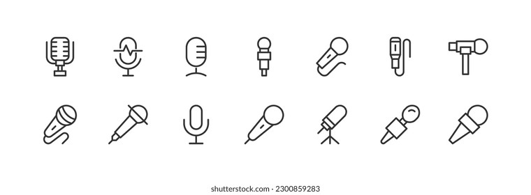 microphone simple icon set. Outline editable stroke. Pixel perfect 24x24px. Isolated on a white background