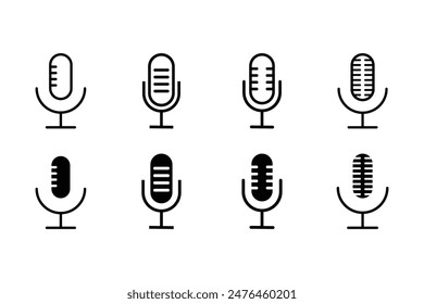 microphone simple icon set. Outline editable stroke. Isolated on a white background