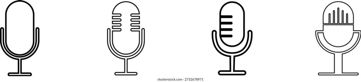 einfaches Mikrofon-Icon-Set. Bearbeitbarer Konturverlauf für die Kontur. Pixel perfekt 24 x 24 Pixel. Einzeln auf weißem Hintergrund