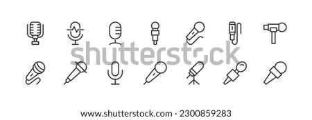 microphone simple icon set. Outline editable stroke. Pixel perfect 24x24px. Isolated on a white background