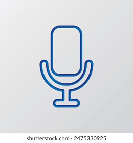 Microphone simple icon vector. Flat design. Paper cut design. Cutted blue symbol with shadow. Gray background.ai
