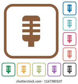 Microphone simple icons in color rounded square frames on white background