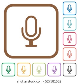 Microphone simple icons in color rounded square frames on white background