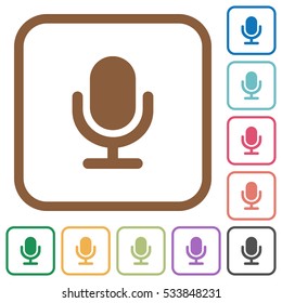 Microphone simple icons in color rounded square frames on white background