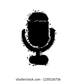 microphone. simple silhouette. Black ink with splashes on white background