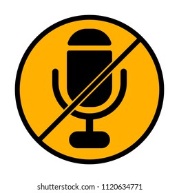 microphone. simple silhouette. not allowed, black object in warning sign with orange background color