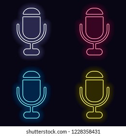 microphone. simple silhouette. Set of fashion neon sign. Casino style on dark background. Seamless pattern