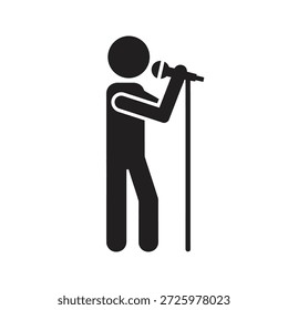Icono del cantante del micrófono que realiza el concierto del soporte para el espectáculo musical del artista pop de la etapa del karaoke y la canción del entretenimiento