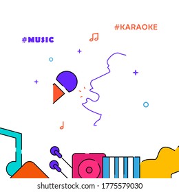 Microphone, singer, karaoke filled line vector icon, simple illustration, related bottom border.