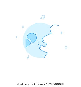 Microphone, singer, karaoke vector icon. Flat illustration. Filled line style. Blue monochrome design. Editable stroke. Adjust line weight.