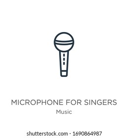 Icono de micrófono para cantantes. Micrófono lineal delgado para los cantantes contorno icono aislado en fondo blanco de la colección de música. Signo vectorial de línea, símbolo para web y móvil