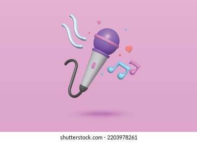Concepto de canto de micrófono en fondo rosado. 3d diseño de ilustración vectorial.