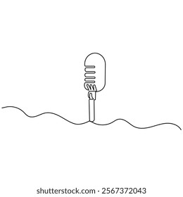 Microphone  single line art, continuous one line drawing of  Isolated outline vector icon 