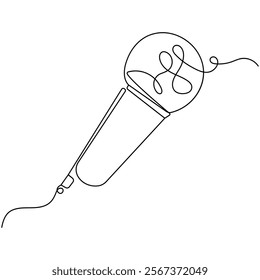 Microphone  single line art, continuous one line drawing of  Isolated outline vector icon 