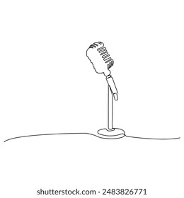 Microphone single line drawing. Microphone outline vector background