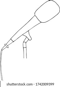 Esbozo de micrófono, blanco y negro. Elemento para el diseño de temas para actuaciones, grabación de noticias, conciertos, concursos de canto