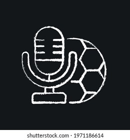 Microphone and soccer ball chalk icon. Podcast. Thin line flat vector illustration.
