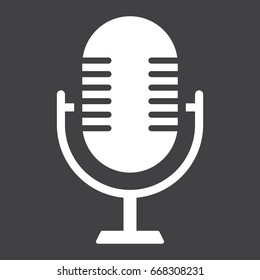 Microphone solid icon, studio and sound, vector graphics, a glyph pattern on a black background, eps 10.