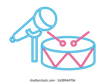 microphone sound accessory neon lights vector illustration design