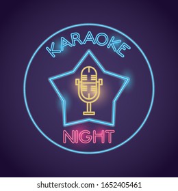 microphone sound accessory in star neon lights vector illustration design