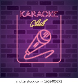 microphone sound accessory in wall neon lights vector illustration design