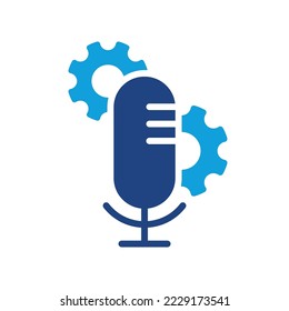 Microphone Sound Configuration Color Icon. Audio Recording Settings Silhouette Pictogram. Regulate Mic Voice Icon. Microphone and Gear, Cog Wheel. Isolated Vector Illustration.