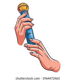Microphone. Sound. Increase the volume of your voice. Microphone in hand. Cartoon style. Vector illustration for design and decoration.