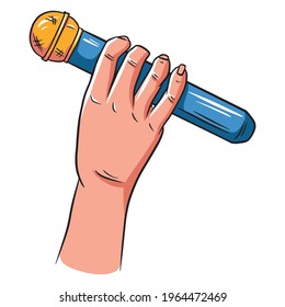 Microphone. Sound. Increase the volume of your voice. Microphone in hand. Cartoon style. Vector illustration for design and decoration.