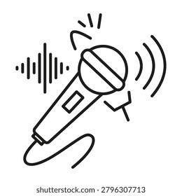 Microphone sound wave black vector graphic features modern audio frequency. Digital broadcast visualizes premium acoustic performance. eps 10