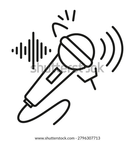 Microphone sound wave black vector graphic features modern audio frequency. Digital broadcast visualizes premium acoustic performance. eps 10