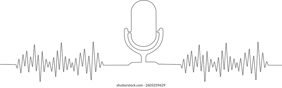 Microphone and sound wave Continuous One Line Drawing,concept Podcasts