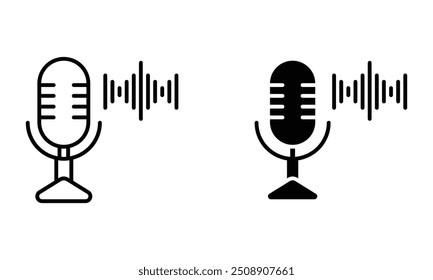 microfone com frequência de onda de som, ilustração de difusão, gravação e vetor ícone podcast