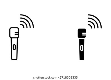 Icono de micrófono y onda de sonido aislado sobre fondo blanco, que representa la grabación y transmisión de audio en un estilo simple y minimalista