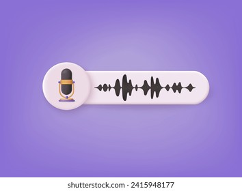 Microphone and sound wave icon. Record, equipment for audio broadcasts concept.  3D web Vector Illustrations.